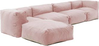 Oviala Sof&aacute; de esquina modular, 2 sillones, 2 &aacute;ngulos, 1 puff rosa empolvado