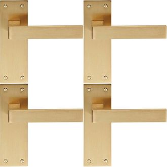 Loops 4x PAIR Straight Square Handle on Slim Latch Backplate 150 x 50mm Satin Brass