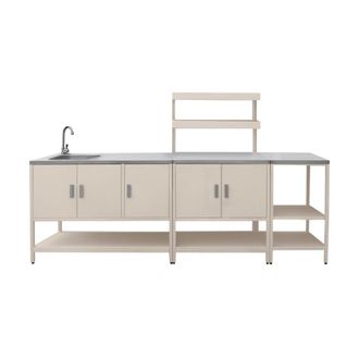 Sweeek Cocina exterior de 3 m&oacute;dulos de acero inoxidable, beige