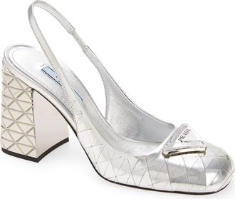 Prada Logo Metallic Slingback Sandal in Argento at Nordstrom, Size 9.5Us