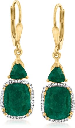 Ross-Simons Emerald and. Diamond Drop Earrings in 18kt Gold Over Sterling