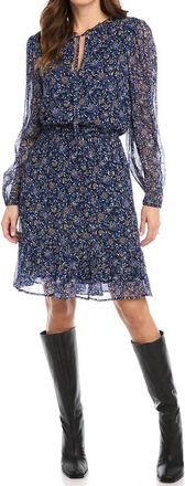 Karen Kane Lauralee Long Sleeve Tiered Floral Print Dress In Blue