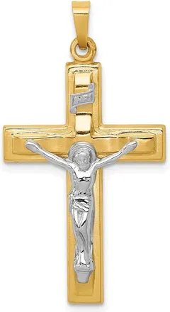 Diamond2Deal 14k Two-tone Gold Polished INRI Crucifix Pendant