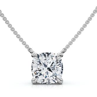 Pompeii3 1Ct Cushion Solitaire Diamond Pendant 14k Gold 18 Necklace Lab Grown