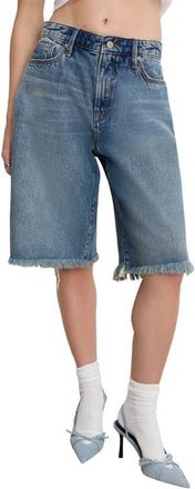 Good American Good Standard Frayed Denim Bermuda Shorts in Indigo808 at Nordstrom, Size 00