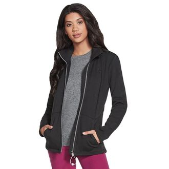 Skechers Go Snuggle Jacket Womens Bold Black Knit Fleece Full Zip FTS1589
