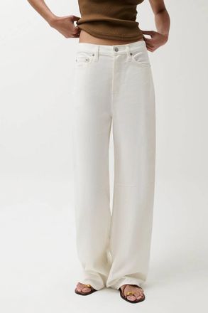 Pistola Denim Sydney High Rise Linen Bowed Wide Leg Jeans In Egret