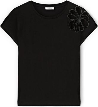 Motivi T-shirt met bloemendetail - Dames - T-shirts - Zwart - S - Katoen - Tops