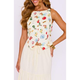 VICI Collection Solstice Mixed Print Cotton Vest in Cream Multi at Nordstrom, Size X-Small