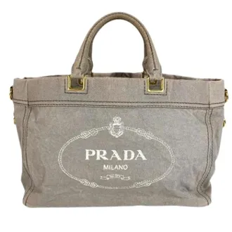 Prada Pre-owned Tote Bags, female, Gray, Size: ONE SIZE Pre-owned Canvas Tote Bag