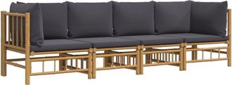 vidaXL Set De Muebles De Jard&iacute;n 4 Piezas Bamb&uacute; Con Cojines Gris Oscuro Vidaxl