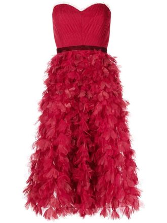 Marchesa strapless ruffled midi dress - Red