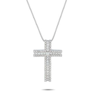 Luxury Bazaar 18K White Gold 1.75ct Diamond Cross Pendant Necklace MF22-041426