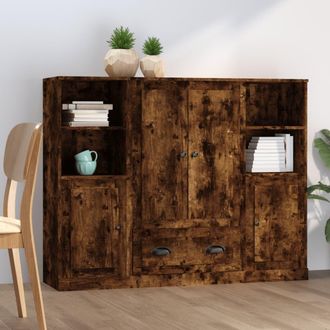 vidaXL Vidaxl - Aparador Alto 3 Piezas Madera Contrachapada Roble Ahumado