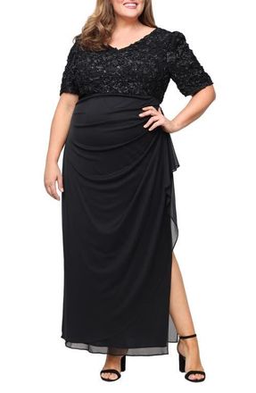 Alex Evenings Embellished Short Sleeve Empire Waist Gown in Black at Nordstrom, Size 16W