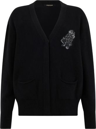 Roberto Cavalli Cardigan con applicazione a fiori - Nero