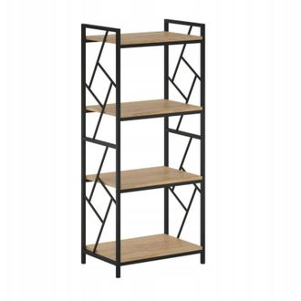 OEM Librer&iacute;a Minimalista De Roble Natural Con 4 Estantes Y Estructura De Metal Negro Furnitex