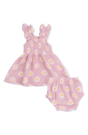 Angel Dear Caitlyns Daisy Organic Cotton Muslin Sundress & Bloomers Set in Pink at Nordstrom, Size 18-24M