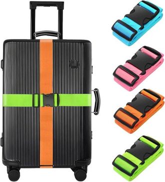 No Brand 4 Correas Para Maletas: Correas De 201 Cm (79 Pulgadas) Aprobadas Por La Tsa Para Asegurar Las Maletas Durante Los Viajes (azul + Naranja + Rosa + Ver