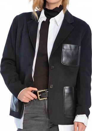 Elliott Lauren Womens Knit Sleeves Vegan Leather Blazer In Black
