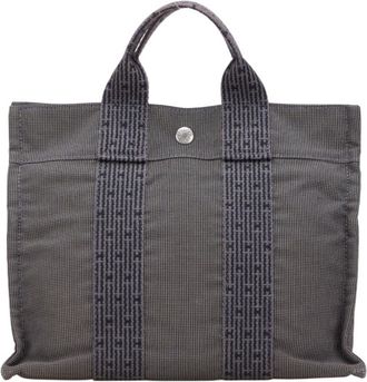 Hermès Her Line Gray Canvas Handbag Tote Bag (Pre-Owned)