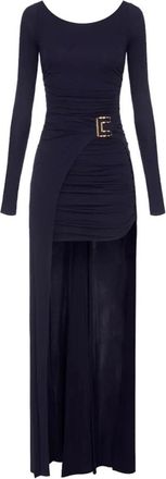 Elisabetta Franchi Abito Red Carpet In Jersey Cr&ecirc;pe con Pannello Effetto Coda - Dames - Avondkleed - Blauw - S - Kleedjes
