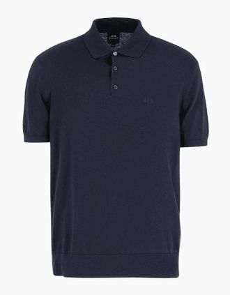 A|X Armani Exchange Mens Regular Fit Embroidered Logo Knitted Navy Polo Shirt - Size: 42