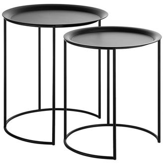 Beliani Conjunto De 2 Mesas Bandeja Redonda De Metal Negro Estilo Industrial Minimalista Twins
