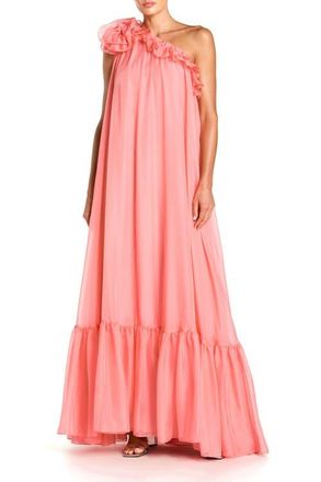 Mac Duggal Womens One Shoulder Chiffon Maxi Gown with 3D Rosette in Hibiscus at Nordstrom, Size X-Small