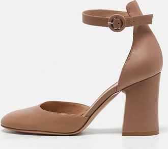 Gianvito Rossi Beige Leather Dorsay Ankle Strap Pumps