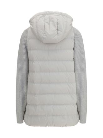 Brunello Cucinelli Womens Long Monili Chain Puffer Jacket Geyser Polyester Down Coat