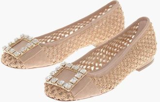 Roger Vivier Raffia Ballerinas TRES VIVIER With Jeweled Buckle size 36