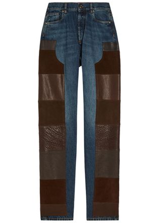 Versace Leather and Suede Patchwork Straight-leg Jeans - Blue - 29 (W29 / UK12 / M)