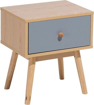 Beliani Beliani - Mesita De Noche De Madera Clara Con 1 Caj&oacute;n Gris Madera Fabricada Dise&ntilde;o Escandinavo Arvada