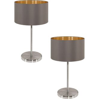 Loops 2 PACK Table Lamp Colour Satin Nickel Shade Cappuccino Gold Fabric E27 1x60W in Metallics