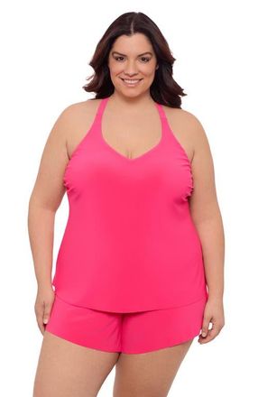 Aqua Green Plus Size Supportive Y-Back Full Coverage Tankini Swimsuit Top in Rose Quartz at Nordstrom, Size 2X