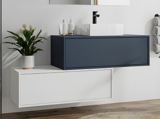 Vente-Unique Mobile per bagno sospeso con lavabo singolo e due cassetti Blu notte e Bianco - TEANA II