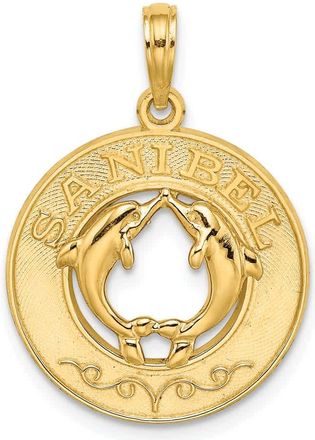 Diamond2Deal 14k Yellow Gold SANIBEL Dolphins Circle Charm