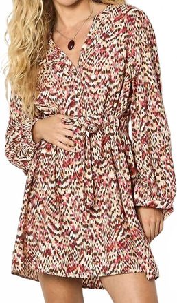 Apricot Animal Ikat Print Drawstring Mini Dress In Coral