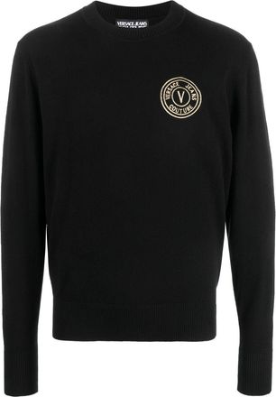 Versace Jeans Couture embroidered-logo knit jumper - men - Cashmere/Cotton - 2XL - Black