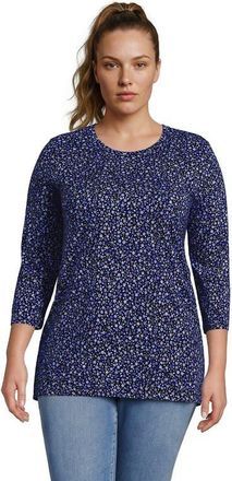 Lands End 3/4 Sleeve Cotton Supima Tunic in Clear Blue/navy Ditsy Floral at Nordstrom, Size 1X