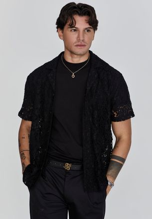 Siksilk Mens Black Lace Resort Shirt XL