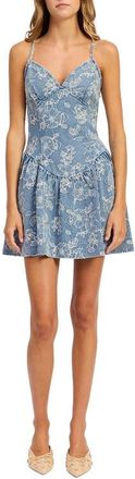En Saison Opal Floral Appliqu&eacute; Denim Minidress in Medium Wash Denim at Nordstrom, Size X-Small