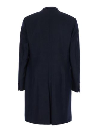 Giorgio Armani Mens Single-Breasted Blue Cashmere Chevron Coat Virgin Wool