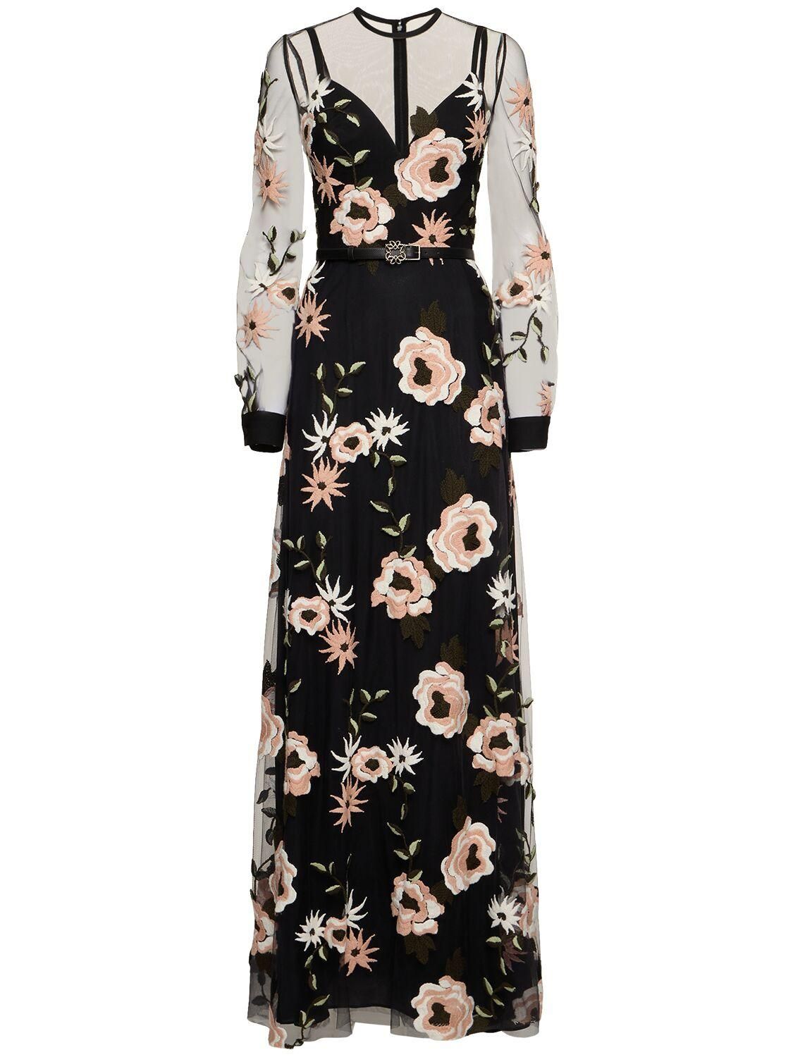 ワンピース Elie Saab Printed Linen and Silk Midi Dress Green Silk Long Dress – ELIE SAAB