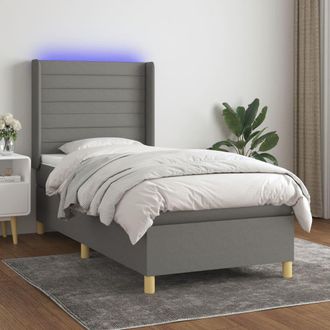 vidaXL Vidaxl - Cama Box Spring Colch&oacute;n Y Luces Led Tela Gris Oscuro 90x200 Cm