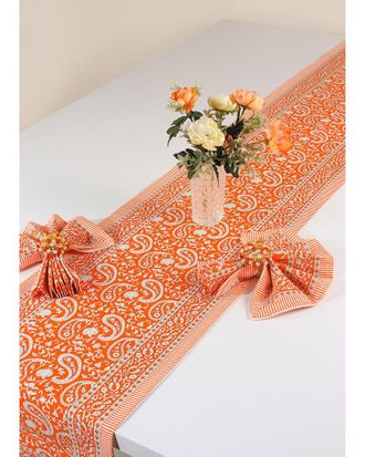 Tiramisu Tangerine Twirl Block Print Table Runner