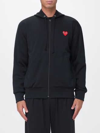 Comme Des Gar&ccedil;ons Felpa full-zip in cotone con cappuccio e logo a contrasto