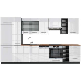 Vicco Cucina componibile Fame-Line, Bianco lucido/antracite, 355 cm, pl Rovere