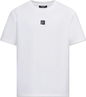 Balmain T-shirt met geborduurd logo - Heren - T-shirts - Beige - L - Katoen - Tops